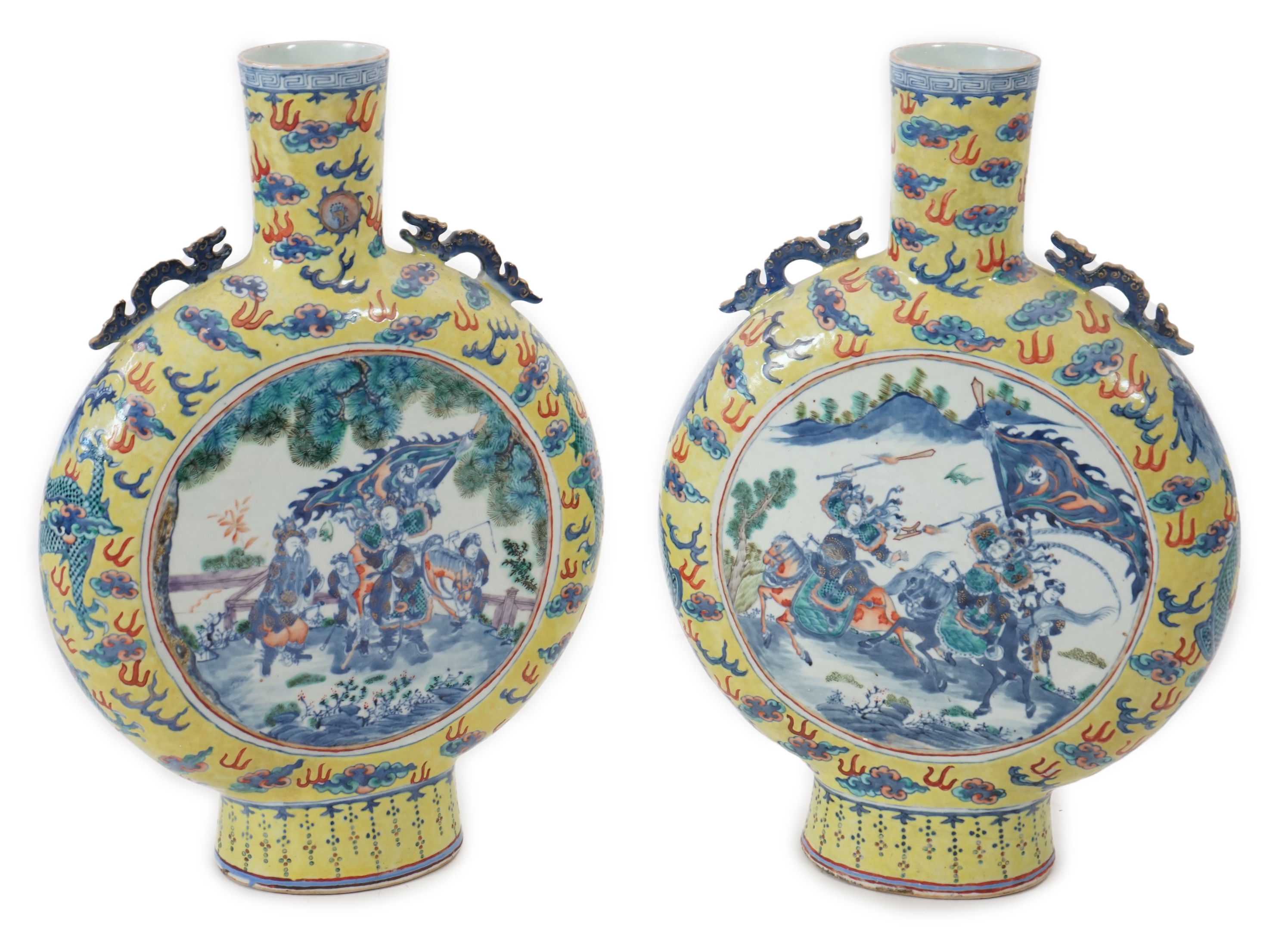 A pair of impressive Chinese yellow ground moonflasks, late 19th century